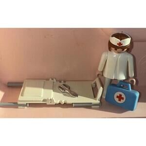 Vintage Playmobil Paramedic EMT Nurse Figure First Aid Medical Bag & Instruments